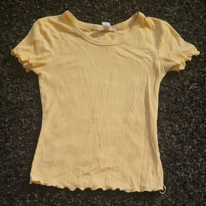 Full Tilt Light Yellow Ribbed Short Sleeve Top